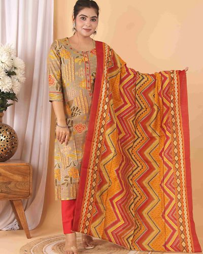 KURTI PANT DUPATTA SET ( MASLIN SILK )