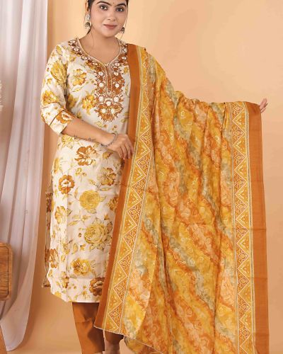 KURTI PANT DUPATTA SET ( MASLIN SILK )