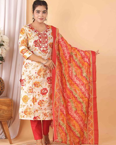 KURTI PANT DUPATTA SET ( MASLIN SILK )