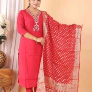 FABRIC ROMAN SILK KURTI PANT DUPATTA SET ( BANARASI DUPATTA )