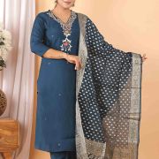 FABRIC ROMAN SILK KURTI PANT DUPATTA SET ( BANARASI DUPATTA )