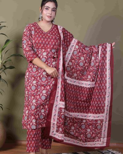 KURTI PANT DUPATTA SET ( PURE COTTON 60*60 )