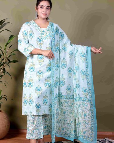 KURTI PANT DUPATTA SET ( PURE COTTON 60*60 )