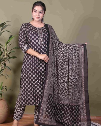 KURTI PANT DUPATTA SET ( PURE COTTON 60*60 )