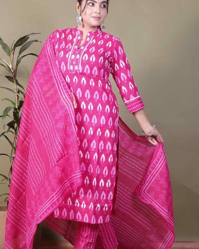 KURTI PANT DUPATTA SET ( PURE COTTON 60*60 )