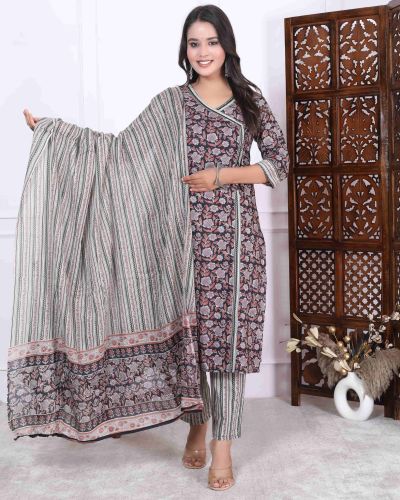 KURTI PANT DUPATTA SET ( PURE COTTON 60*60 )