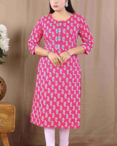 PRINTED LONG KURTI ( ROSE RED )