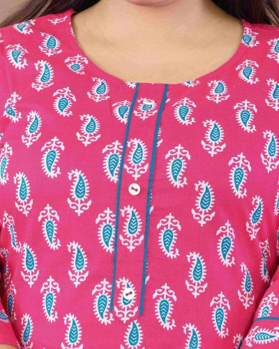 PRINTED LONG KURTI ( ROSE RED )