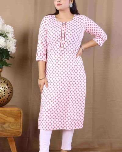 PRINTED LONG KURTI ( FLUORESCENT PINK )