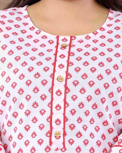 PRINTED LONG KURTI ( FLUORESCENT PINK )