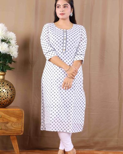 PRINTED LONG KURTI ( WHITE )