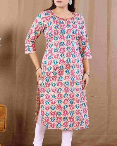 PRINTED LONG KURTI  ( COOL GREY )