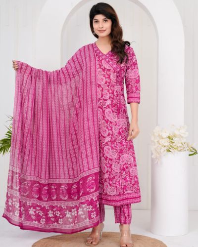 LONG ANARKALI KURTI PANT DUPATTA SET