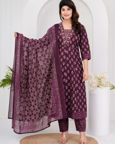 LONG ANARKALI KURTI PANT DUPATTA SET