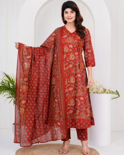 LONG ANARKALI KURTI PANT DUPATTA SET