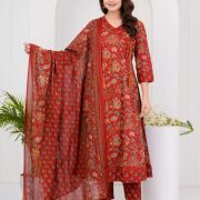 LONG ANARKALI KURTI PANT DUPATTA SET