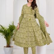 LONG ANARKALI KURTI PANT DUPATTA SET