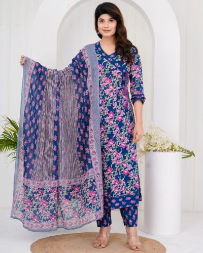 LONG ANARKALI KURTI PANT DUPATTA SET