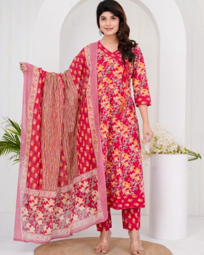 LONG ANARKALI KURTI PANT DUPATTA SET