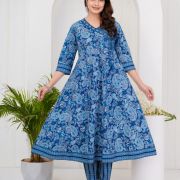 LONG ANARKALI KURTI PANT DUPATTA SET