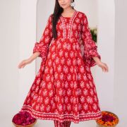 LONG ANARKALI KURTI PANT DUPATTA SET