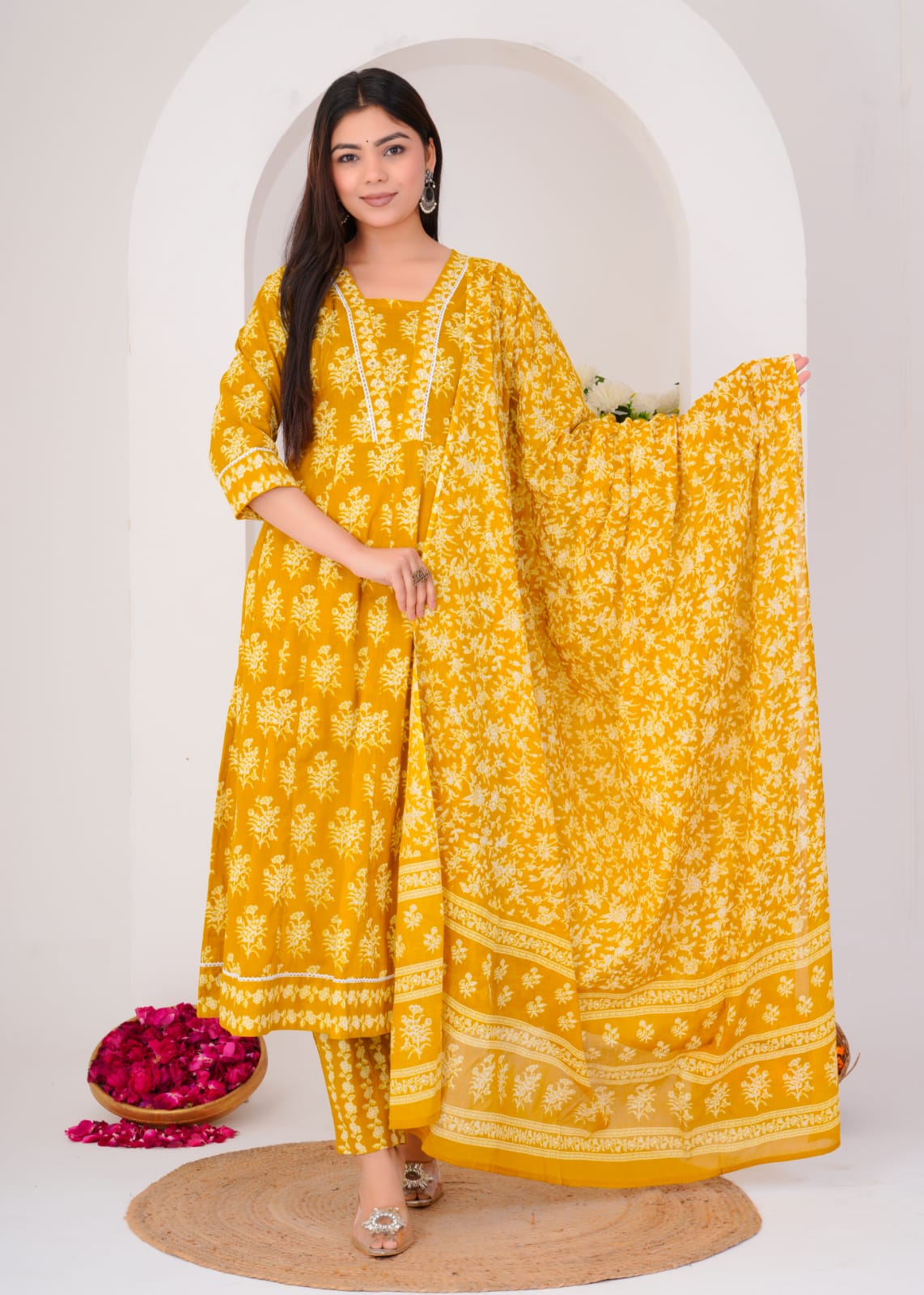 LONG ANARKALI KURTI PANT DUPATTA SET