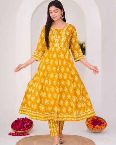 LONG ANARKALI KURTI PANT DUPATTA SET