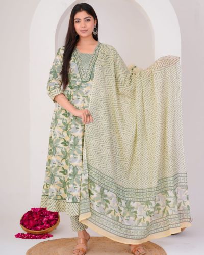 LONG ANARKALI KURTI PANT DUPATTA SET