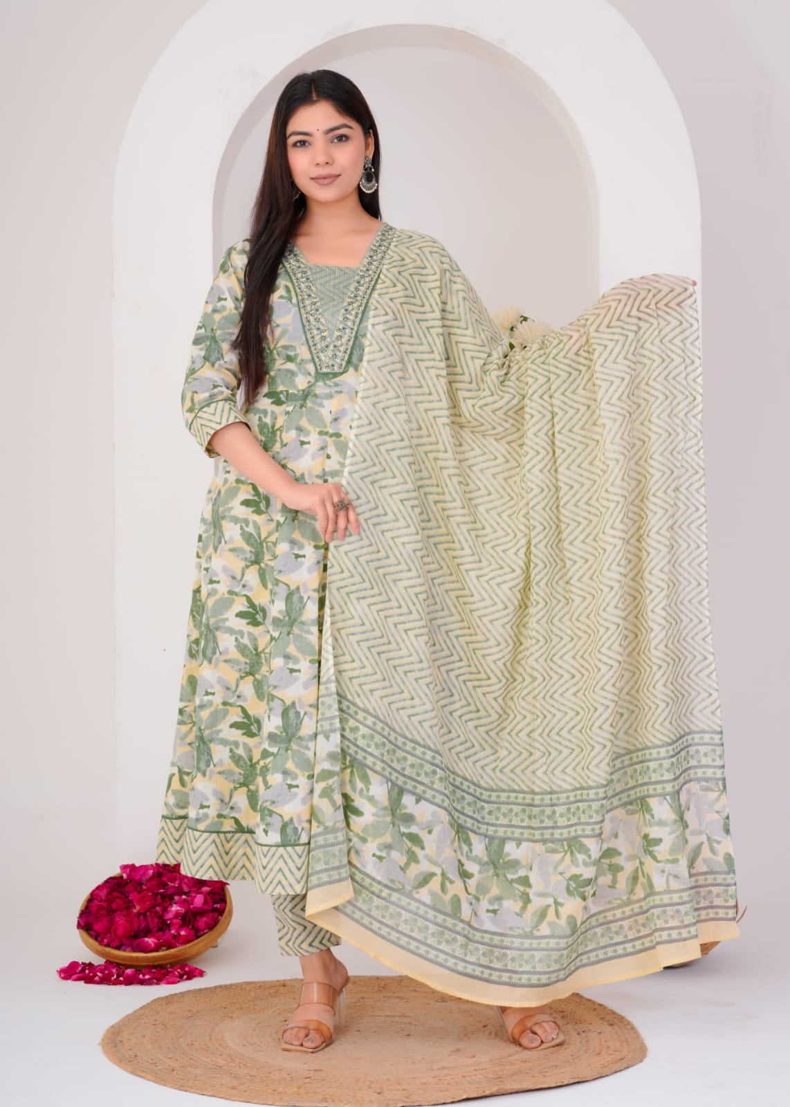 LONG ANARKALI KURTI PANT DUPATTA SET