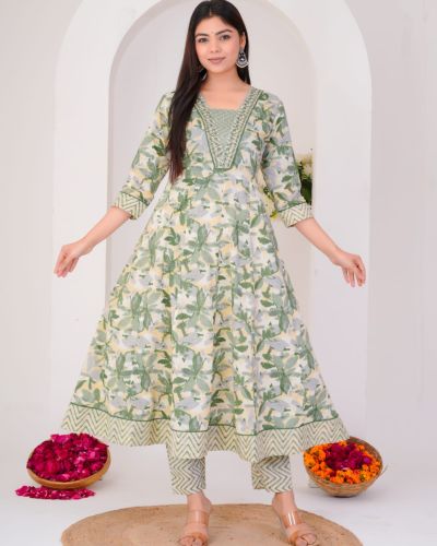 LONG ANARKALI KURTI PANT DUPATTA SET