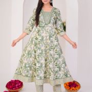 LONG ANARKALI KURTI PANT DUPATTA SET