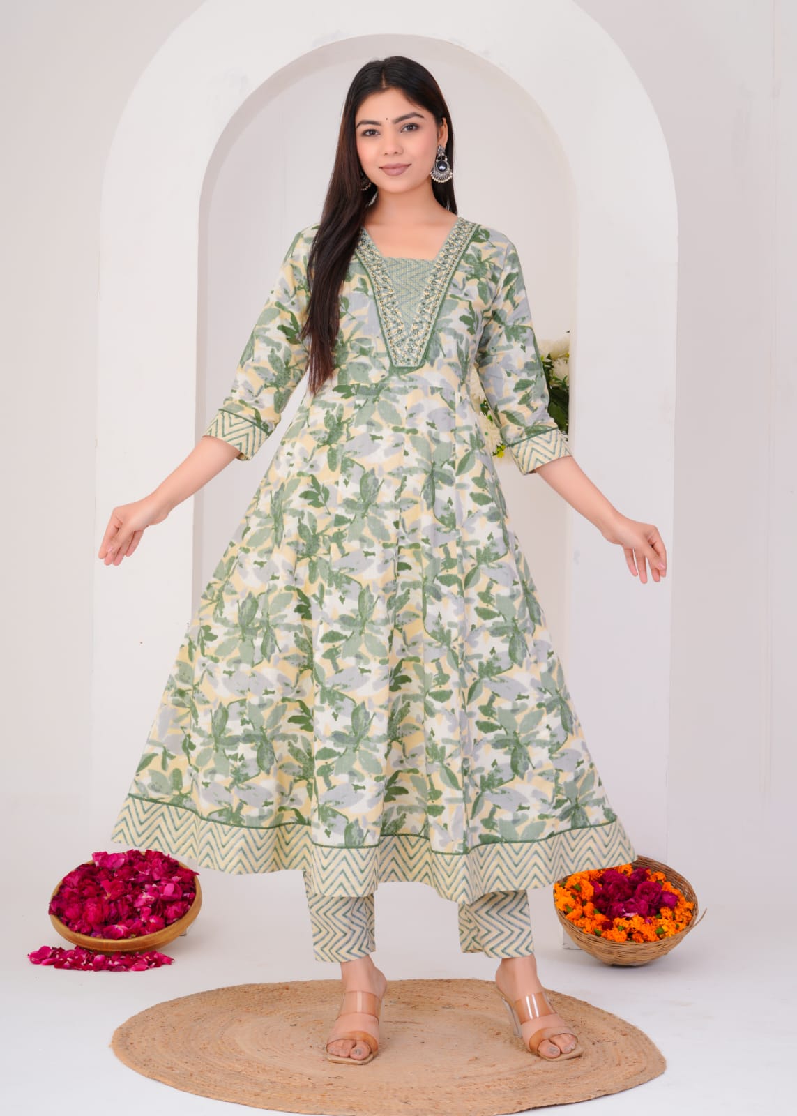 LONG ANARKALI KURTI PANT DUPATTA SET