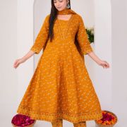 LONG ANARKALI KURTI PANT DUPATTA SET ( ORANGE )