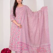 LONG ANARKALI KURTI PANT DUPATTA SET