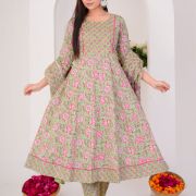 LONG ANARKALI KURTI PANT DUPATTA SET