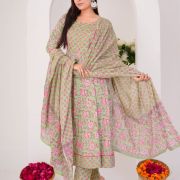 LONG ANARKALI KURTI PANT DUPATTA SET