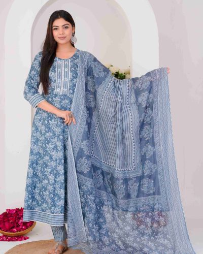 LONG ANARKALI KURTI PANT DUPATTA SET