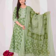 LONG ANARKALI KURTI PANT DUPATTA SET