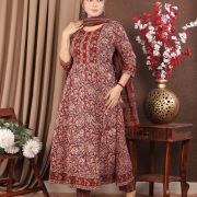 LONG ANARKALI KURTI PANT DUPATTA SET