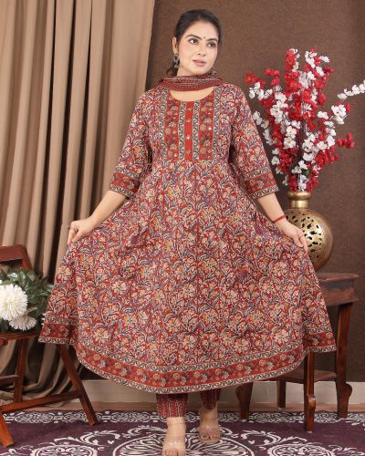 LONG ANARKALI KURTI PANT DUPATTA SET