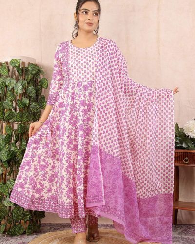 LONG ANARKALI KURTI PANT DUPATTA SET
