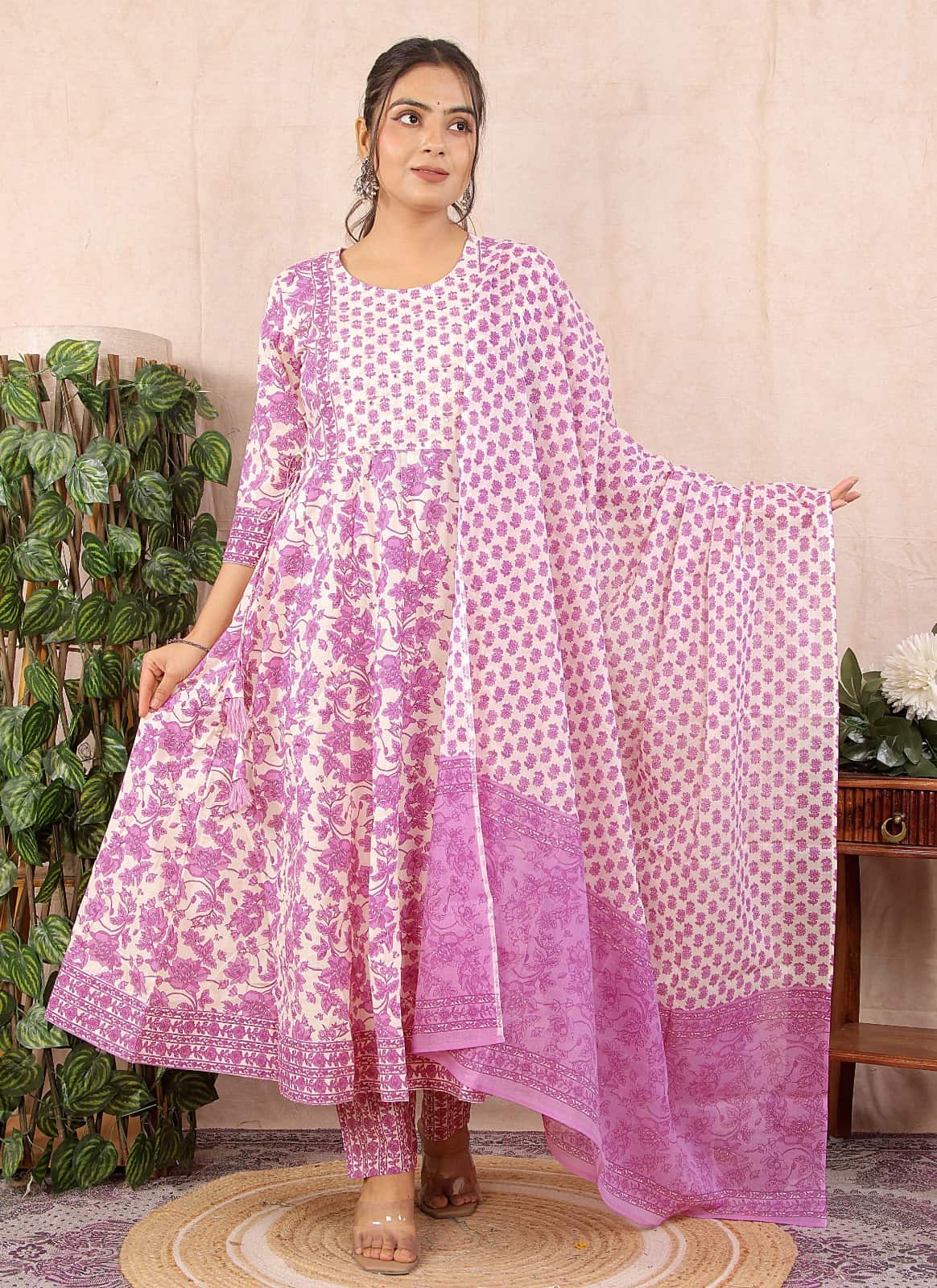 LONG ANARKALI KURTI PANT DUPATTA SET