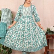 LONG ANARKALI KURTI PANT DUPATTA SET