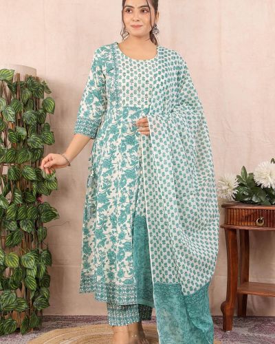 LONG ANARKALI KURTI PANT DUPATTA SET