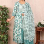 LONG ANARKALI KURTI PANT DUPATTA SET