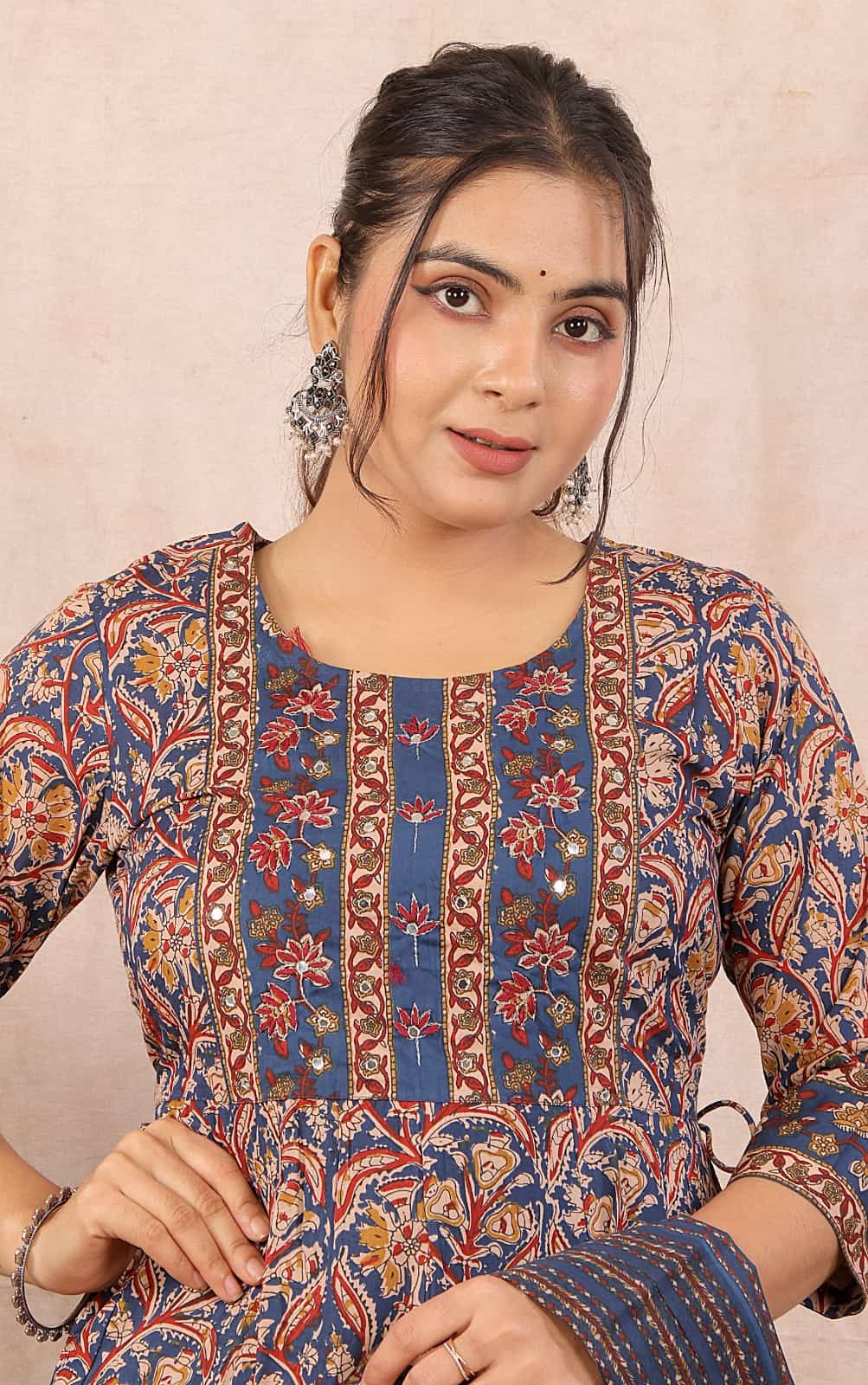 LONG ANARKALI KURTI PANT DUPATTA SET