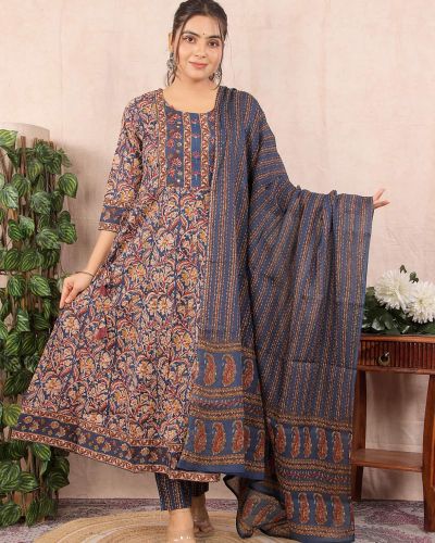 LONG ANARKALI KURTI PANT DUPATTA SET