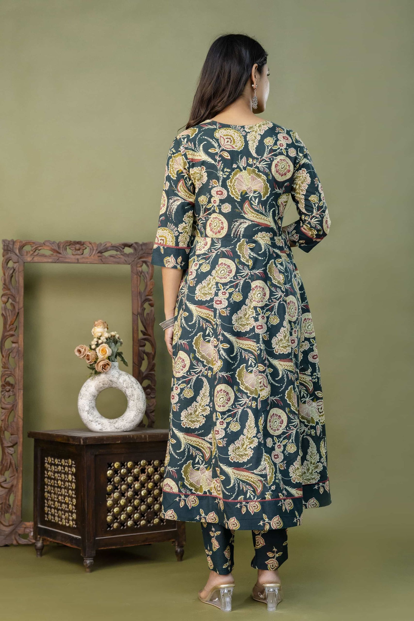 PURE COTTON LONG ANARKALI KURTI PANT DUPATTA SET