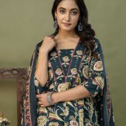 PURE COTTON LONG ANARKALI KURTI PANT DUPATTA SET