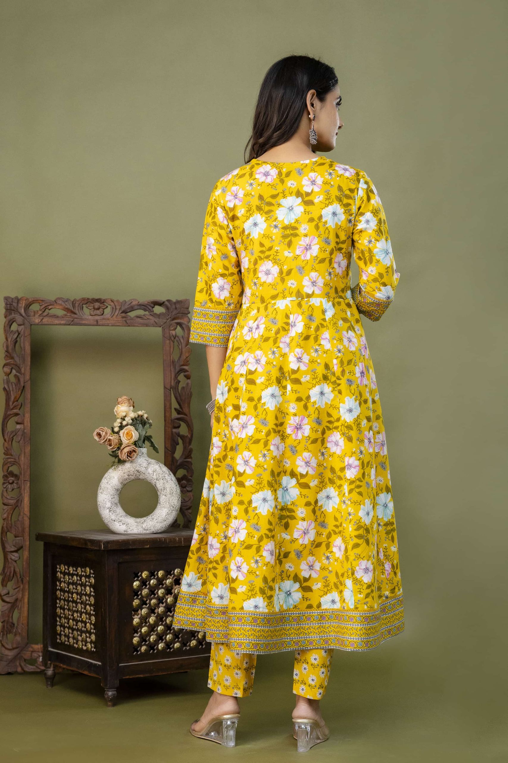 PURE COTTON LONG ANARKALI KURTI PANT DUPATTA SET